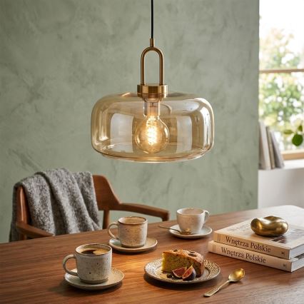 Suspension sur câble AMAYA 1xE27/15W/230V doré/beige fumé