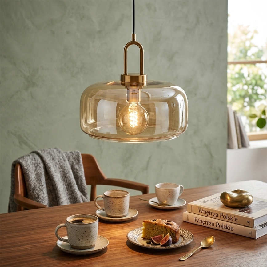 Suspension sur câble AMAYA 1xE27/15W/230V doré/beige fumé