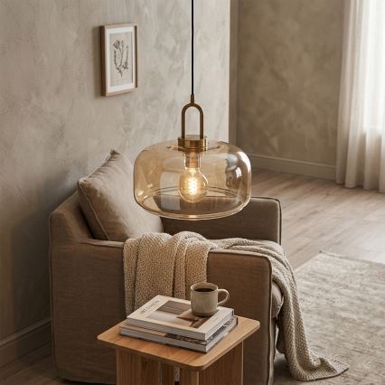 Suspension sur câble AMAYA 1xE27/15W/230V doré/beige fumé