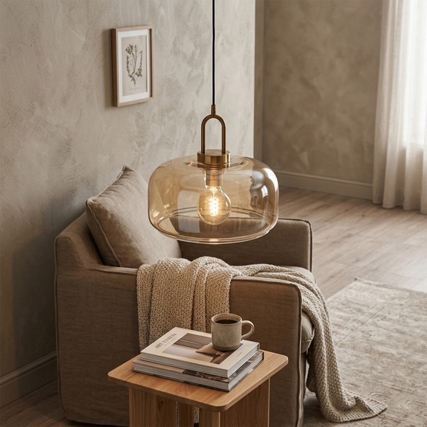 Suspension sur câble AMAYA 1xE27/15W/230V doré/beige fumé