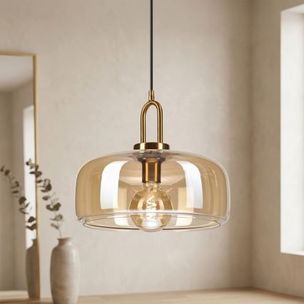 Suspension sur câble AMAYA 1xE27/15W/230V doré/beige fumé
