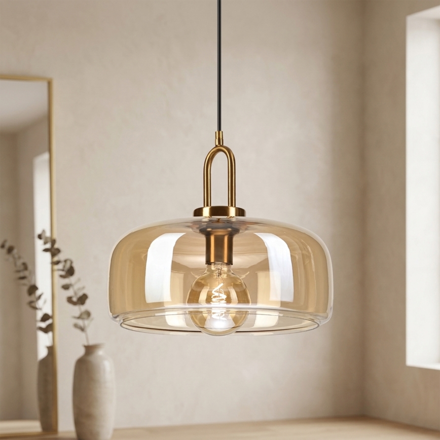 Suspension sur câble AMAYA 1xE27/15W/230V doré/beige fumé