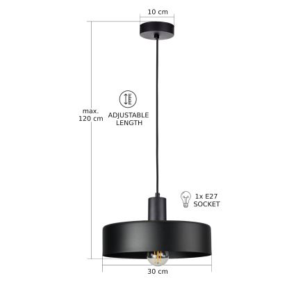Suspension sur câble ARCANE 1xE27/60W/230V noire