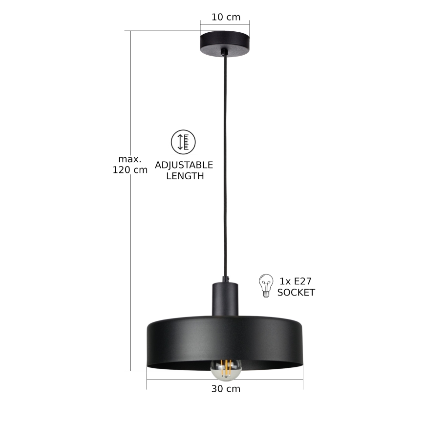 Suspension sur câble ARCANE 1xE27/60W/230V noire