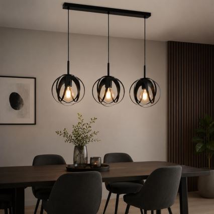 Suspension sur câble ASANI 3xE27/15W/230V noire