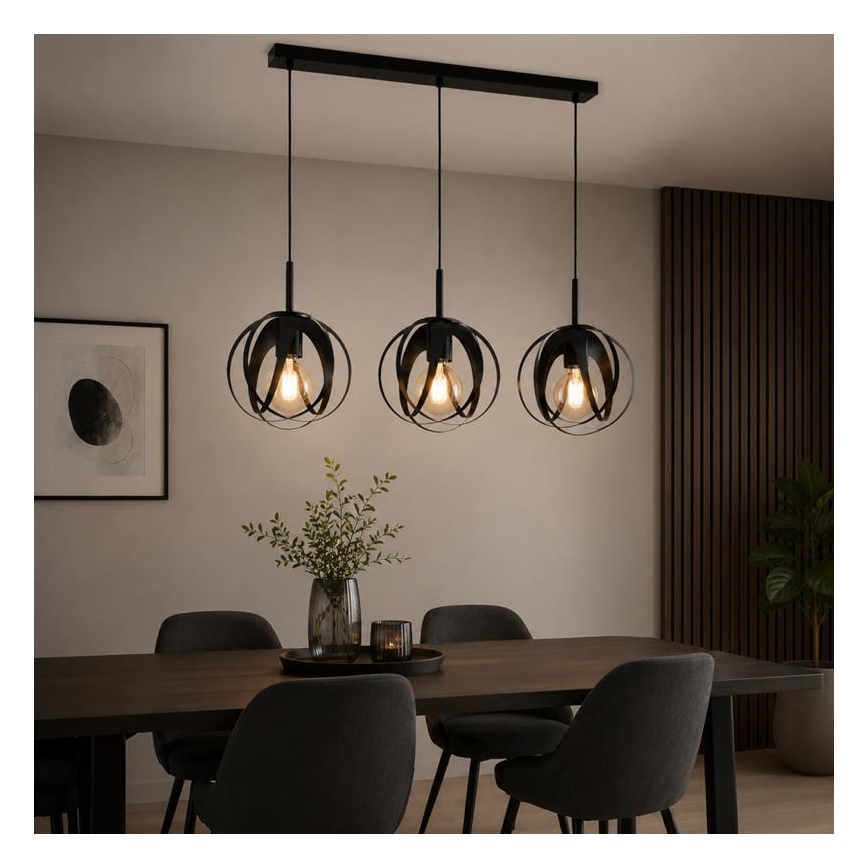 Suspension sur câble ASANI 3xE27/15W/230V noire