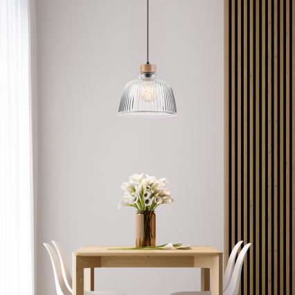 Suspension sur câble ASTA 1xE27/60W/230V Ø 28 cm chêne