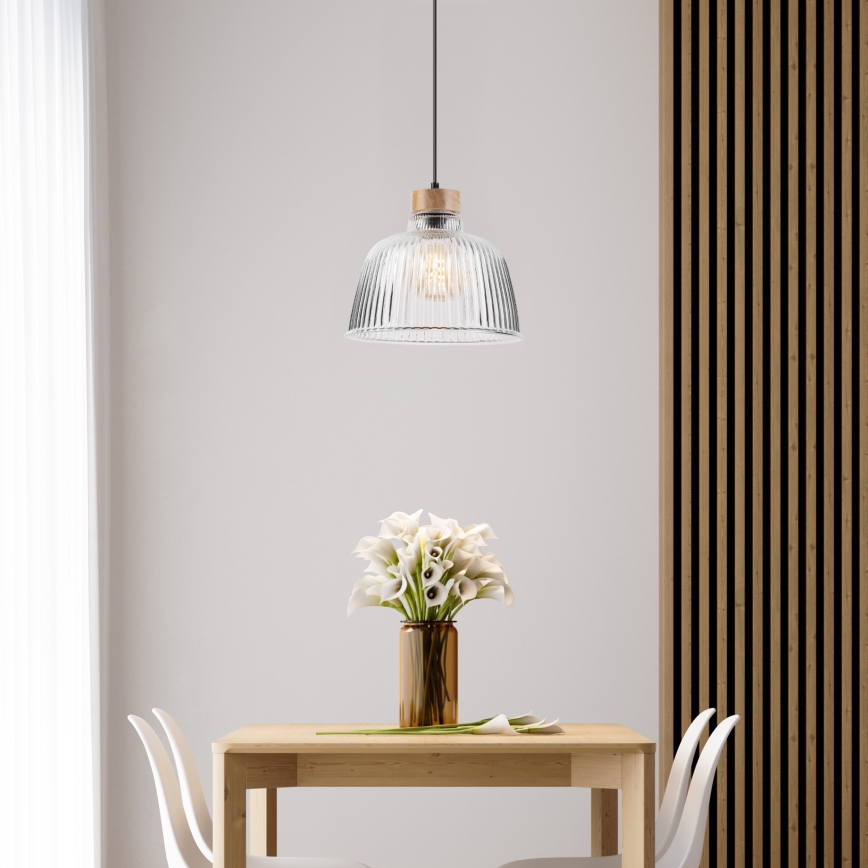 Suspension sur câble ASTA 1xE27/60W/230V Ø 28 cm chêne