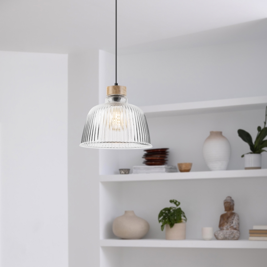 Suspension sur câble ASTA 1xE27/60W/230V Ø 28 cm chêne