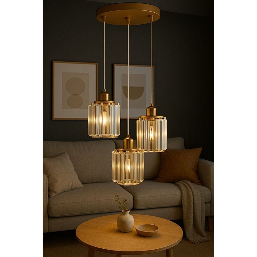 Suspension sur câble BELLA 3xE27/40W/230V dorée