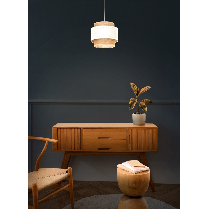 Suspension sur câble BOHO 1xE27/60W/230V Ø 20 cm crème/jute