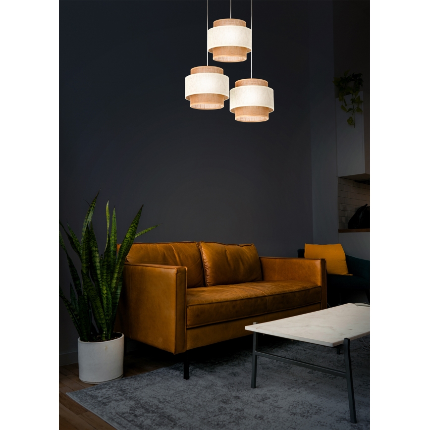 Suspension sur câble BOHO 3xE27/60W/230V crème/jute