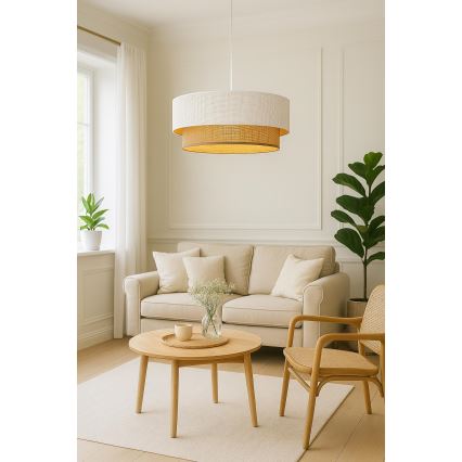 Suspension sur câble BORHO, 1x E27 60W 230V, Ø 50 cm, blanc/jute