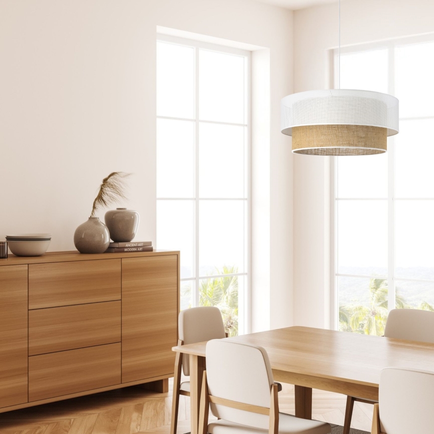 Suspension sur câble BORHO 1xE27/60W/230V blanc/jute