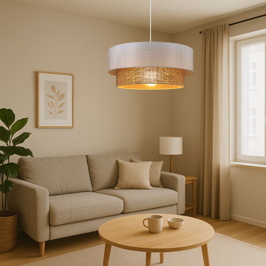 Suspension sur câble BORHO 1xE27/60W/230V Ø 40 cm blanc/jute