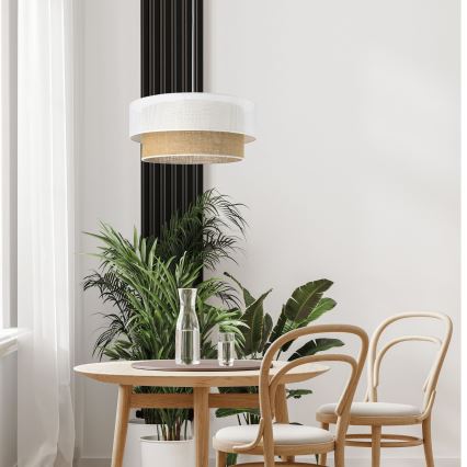 Suspension sur câble BORHO 1xE27/60W/230V Ø 40 cm blanc/jute