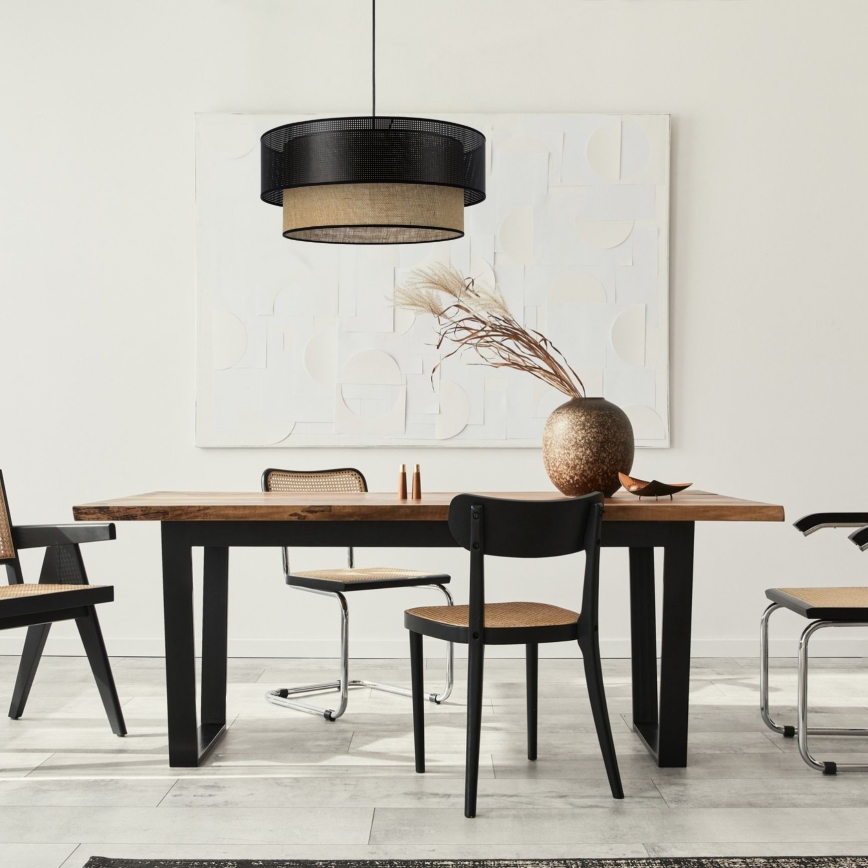 Suspension sur câble BORHO 1xE27/60W/230V Ø 40 cm noir/jute