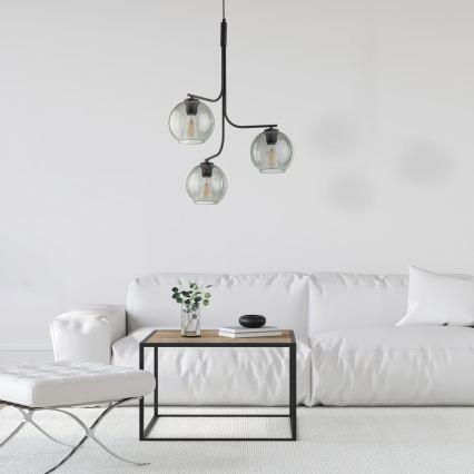 Suspension sur câble CESAR 3xE27/15W/230V noir/gris fumé