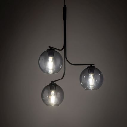 Suspension sur câble CESAR 3xE27/15W/230V noir/gris fumé