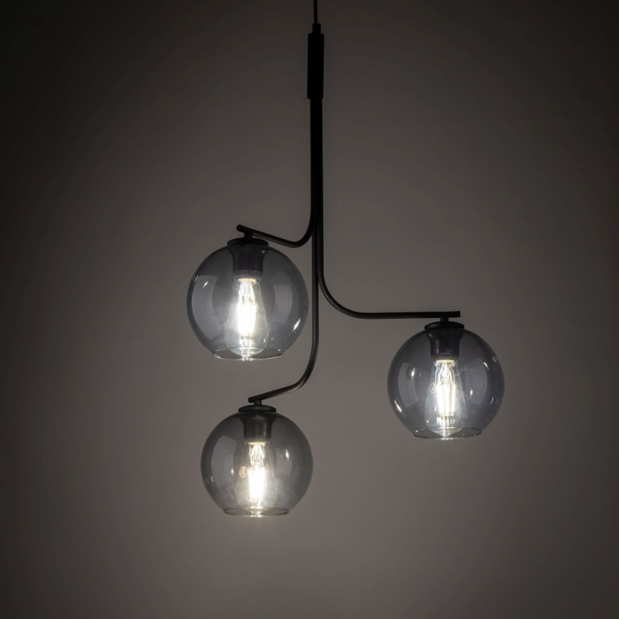 Suspension sur câble CESAR 3xE27/15W/230V noir/gris fumé