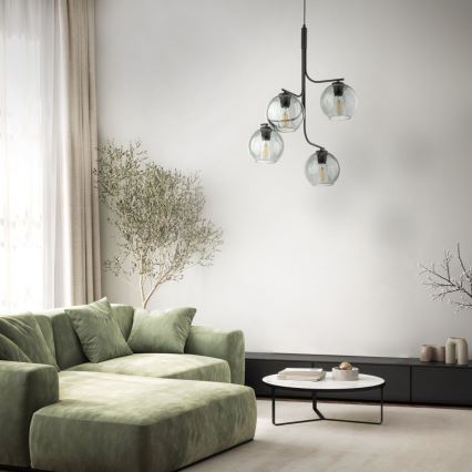 Suspension sur câble CESAR 4xE27/15W/230V noir/gris fumé