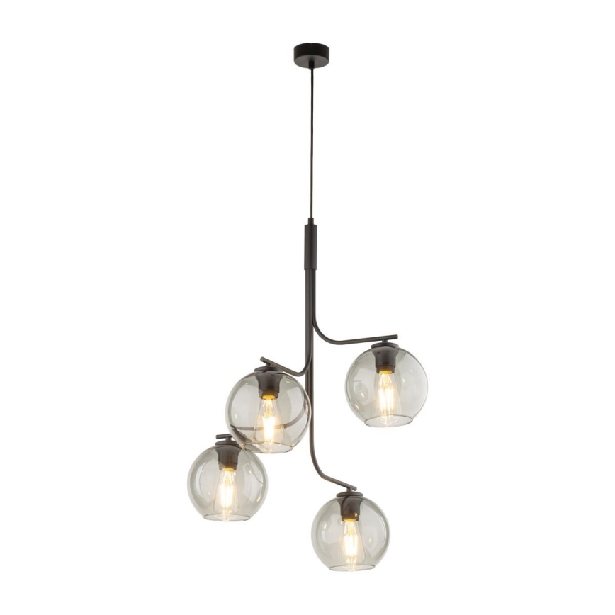 Suspension sur câble CESAR 4xE27/15W/230V noir/gris fumé