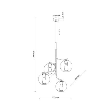 Suspension sur câble CESAR 4xE27/15W/230V noir/gris fumé