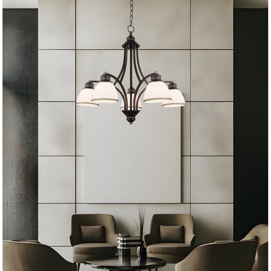 Suspension sur câble CLAIR, 5xE27/60W/230V, Ø 65 cm, finition bronze