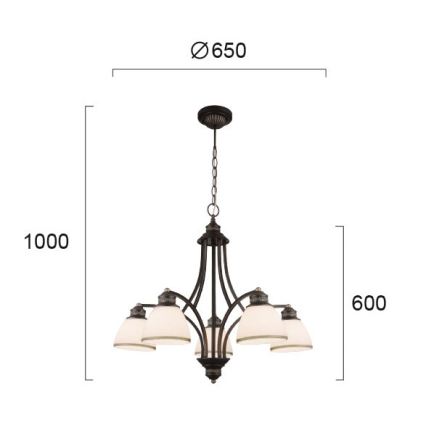 Suspension sur câble CLAIR, 5xE27/60W/230V, Ø 65 cm, finition bronze