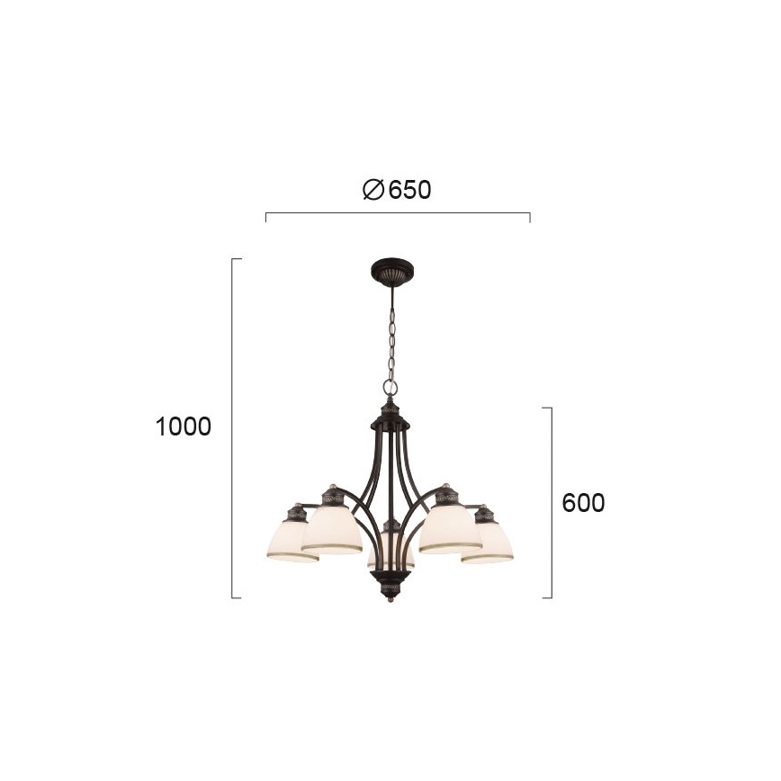 Suspension sur câble CLAIR, 5xE27/60W/230V, Ø 65 cm, finition bronze