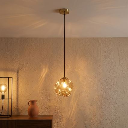 Suspension sur câble CRISTAL 1xE14/15W/230V laiton/beige fumé