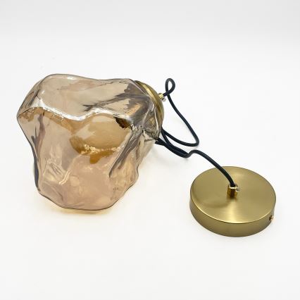 Suspension sur câble CRISTAL 1xE14/15W/230V laiton/beige fumé