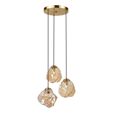 Suspension sur câble CRISTAL 3xE14/15W/230V, laiton/beige fumé