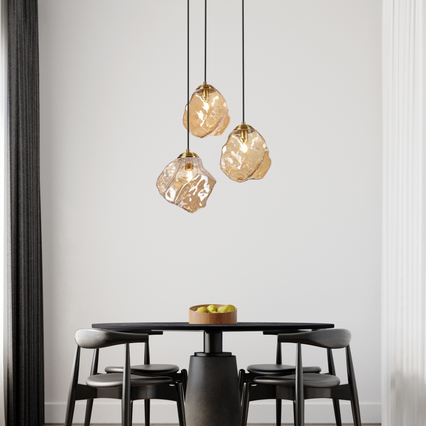Suspension sur câble CRISTAL 3xE14/15W/230V, laiton/beige fumé