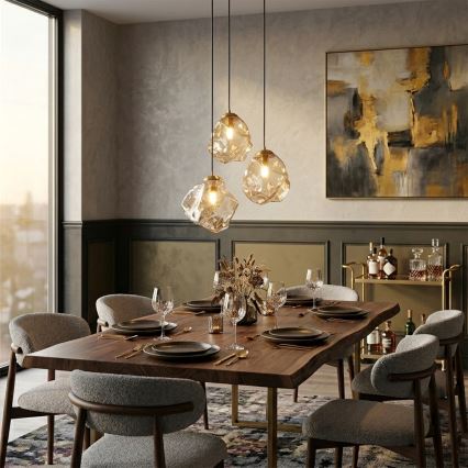 Suspension sur câble CRISTAL 3xE14/15W/230V, laiton/beige fumé