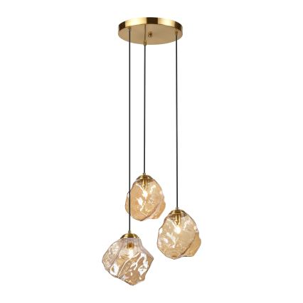 Suspension sur câble CRISTAL 3xE14/15W/230V, laiton/beige fumé