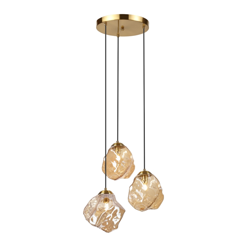 Suspension sur câble CRISTAL 3xE14/15W/230V, laiton/beige fumé