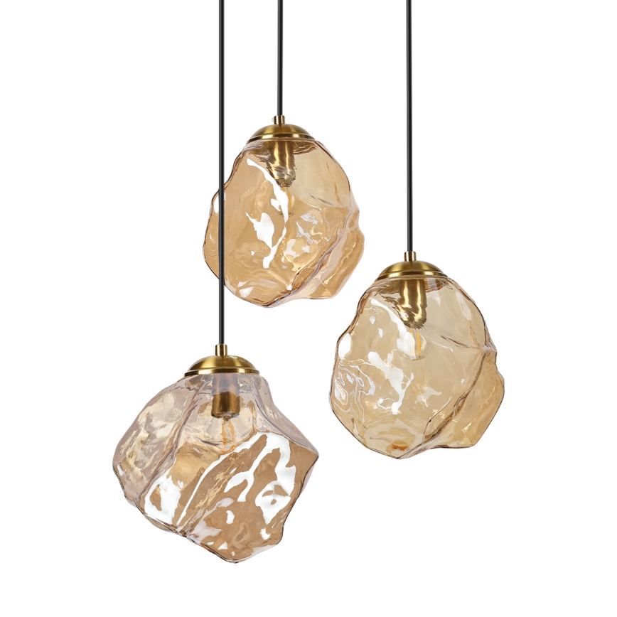 Suspension sur câble CRISTAL 3xE14/15W/230V, laiton/beige fumé
