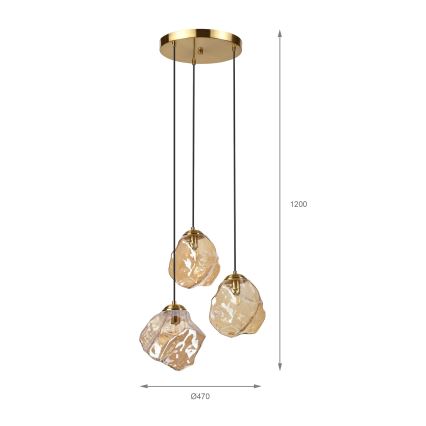 Suspension sur câble CRISTAL 3xE14/15W/230V, laiton/beige fumé