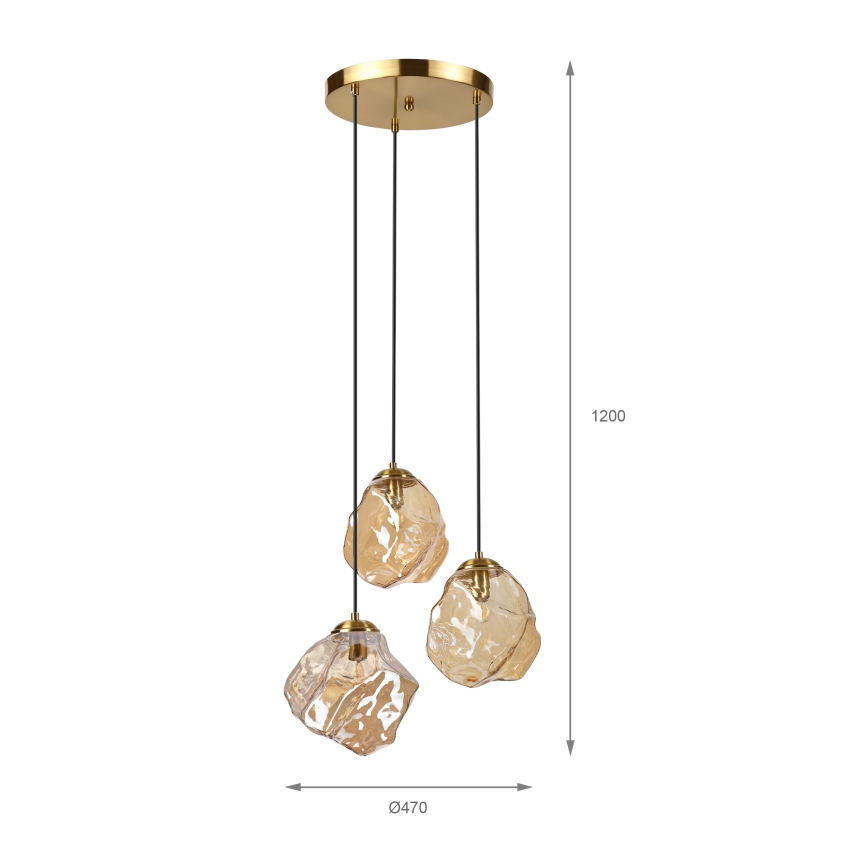 Suspension sur câble CRISTAL 3xE14/15W/230V, laiton/beige fumé
