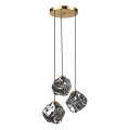 Suspension sur câble CRISTAL 3xE14/15W/230V laiton/noir fumé