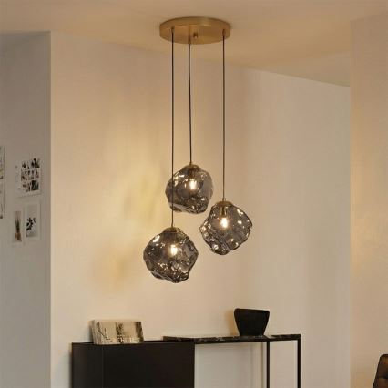 Suspension sur câble CRISTAL 3xE14/15W/230V laiton/noir fumé