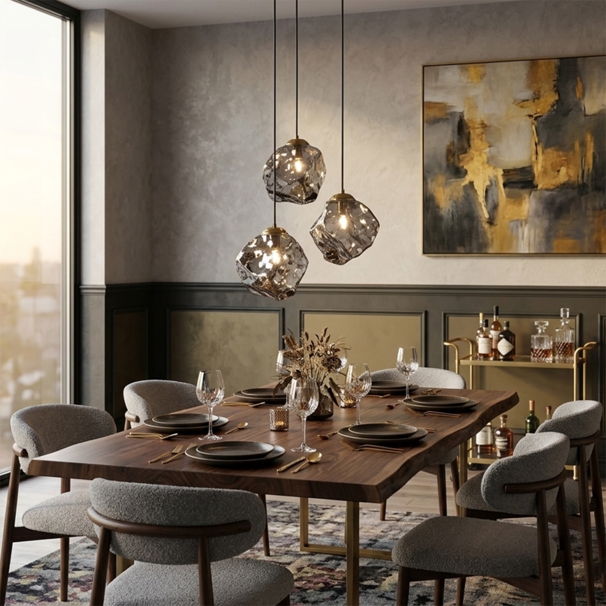 Suspension sur câble CRISTAL 3xE14/15W/230V laiton/noir fumé