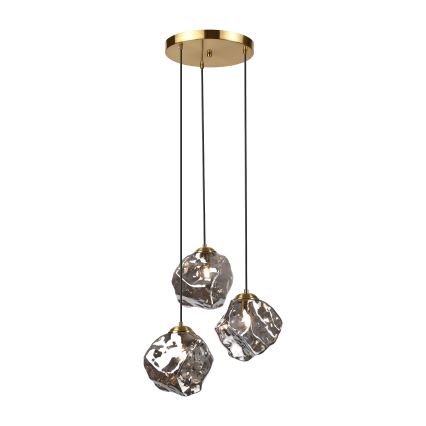 Suspension sur câble CRISTAL 3xE14/15W/230V laiton/noir fumé