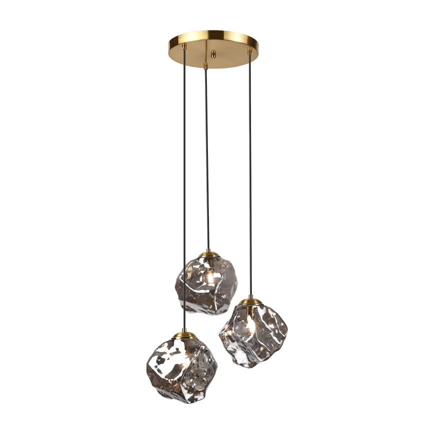 Suspension sur câble CRISTAL 3xE14/15W/230V laiton/noir fumé