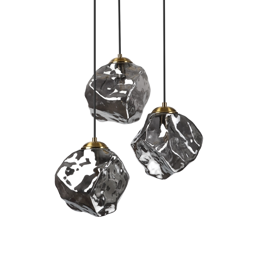 Suspension sur câble CRISTAL 3xE14/15W/230V laiton/noir fumé