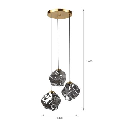 Suspension sur câble CRISTAL 3xE14/15W/230V laiton/noir fumé