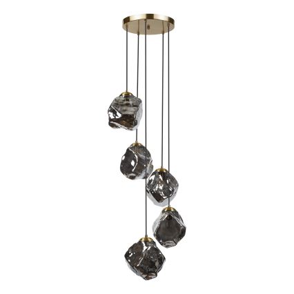 Suspension sur câble CRISTAL 5xE14/15W/230V laiton/noir fumé