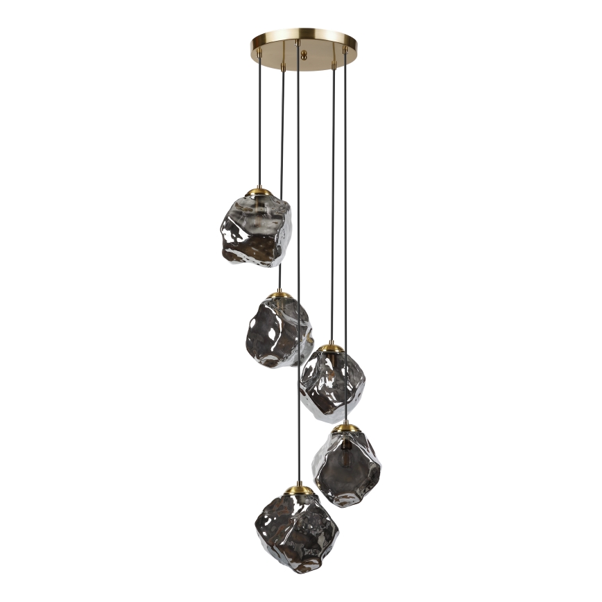 Suspension sur câble CRISTAL 5xE14/15W/230V laiton/noir fumé