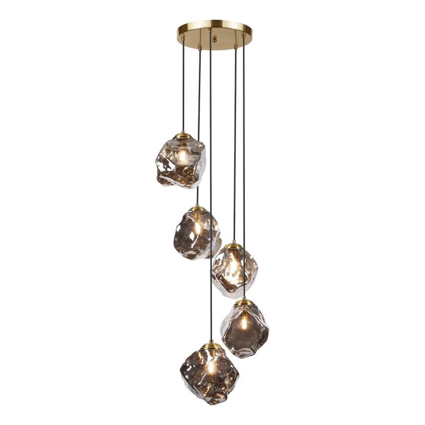 Suspension sur câble CRISTAL 5xE14/15W/230V laiton/noir fumé